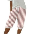 thumbnail image 1 of Yanlir Shorts Décontractés à Rayures Élastiques avec Cordon de Serrage pour Femmes, Jambes Larges, Taille Élastique avec Poche, Demi-Shorts (Rouge, P), 1 of 4