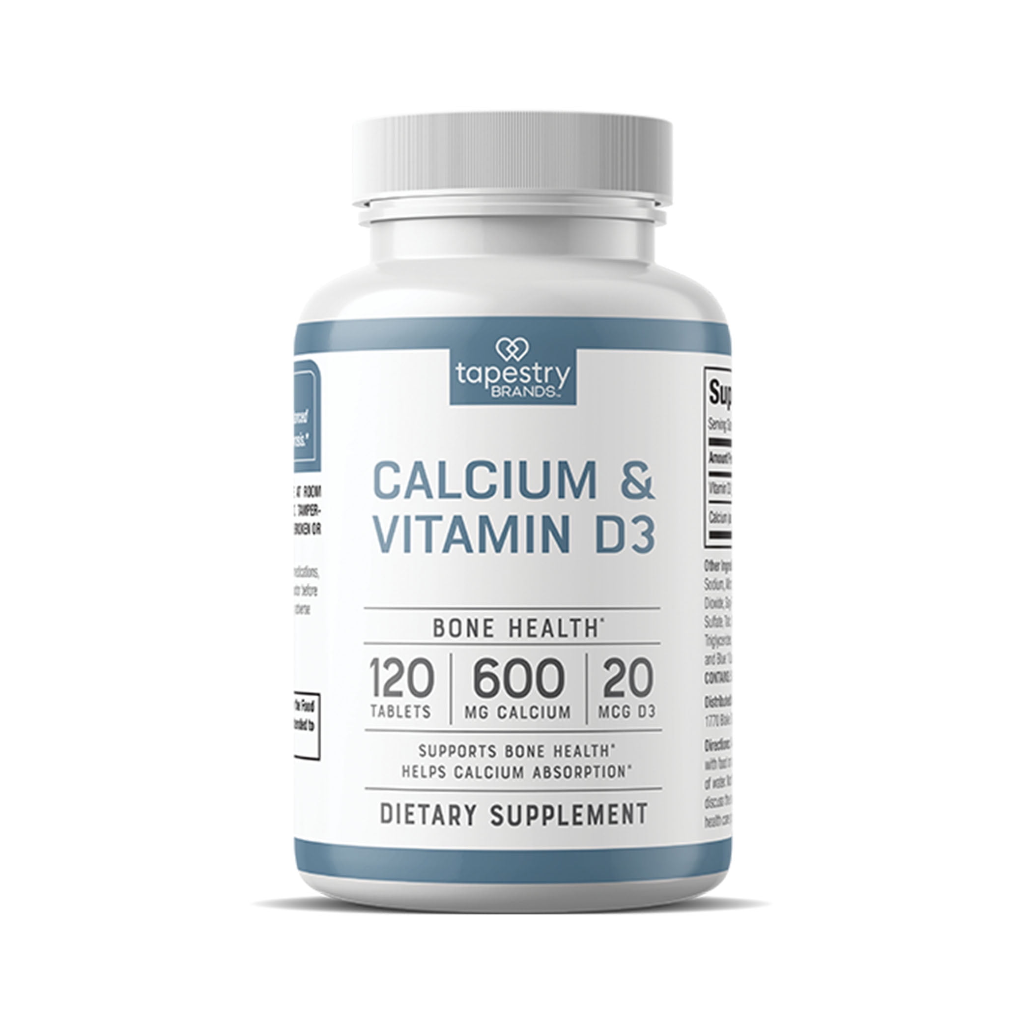 Tapestry Brands 600 mg Calcium & 20 mcg Vitamin D3, Bone Support