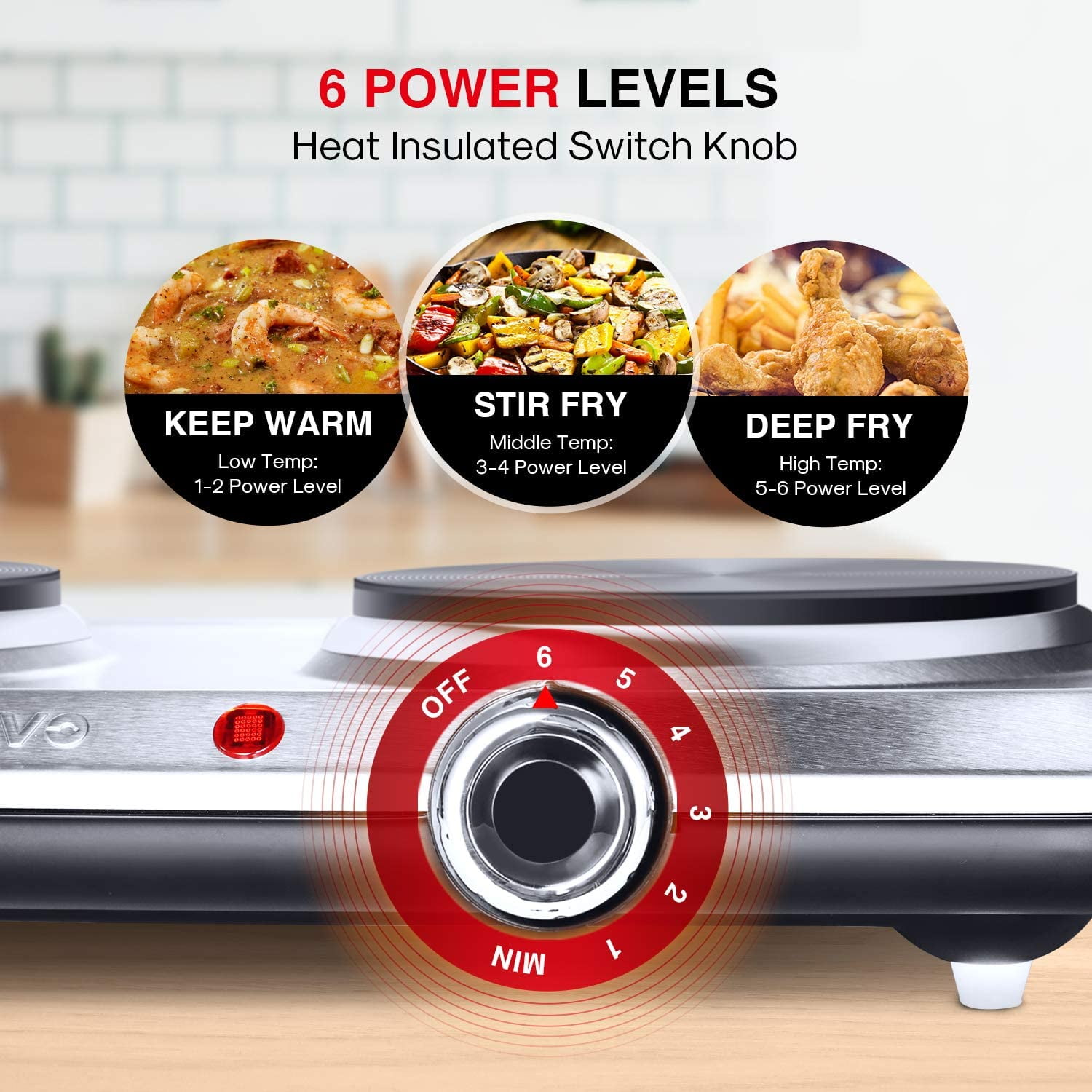 SUNAVO Hot Plates for Cooking, 1800W Electric Double Burner with Handles, 6  Power Levels Stainless Steel Hot Plate for Kitchen Camping RV Cast Iron -  Walmart.com