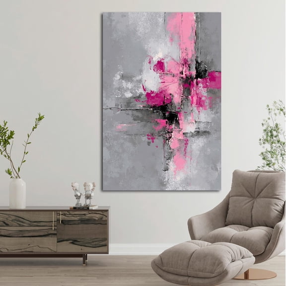 Pink And Gray Abstract Vertical Art, Modern Geometric Wall Decor, Bold Contemporary For Living Room UNFRAMED Poster, 8x12