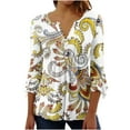 thumbnail image 2 of Hauts d'Été Grande Taille pour Femmes Hauts d'Été Sexy Pli Imprimé Régulier Femmes Manches 3/4 Col en V Boutons Blouse T-Shirt Col en V Femmes en Solde, 2 of 5