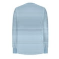 thumbnail image 5 of Miluxas Women's Solid Color Basic Plus Size Stripe Print Tees Long Sleeve Pleated Round Neck Casual Shirts Loose Daily Blouses Light Blue XL(XL), 5 of 6