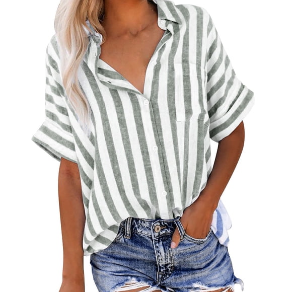 Camisas de Manga Corta para las Mujeres Impresas Cuello Redondo Blusa Casual, Camisas de Manga Corta para las Mujeres