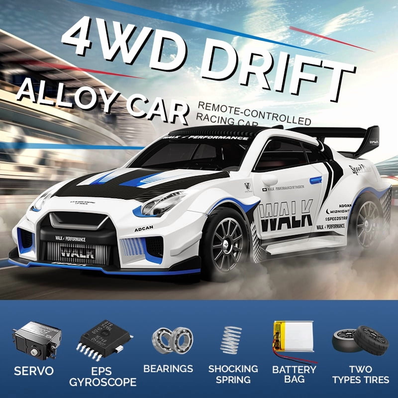 1/43 Scale Alloy RC Drift Car 4WD 2.4G Full Proportional Remote Control Racing Vehicle With Gyro & LED Lights Adjustable Speed Desktop Model For Adults Hobbyists - Q1/Yellow / D43-01