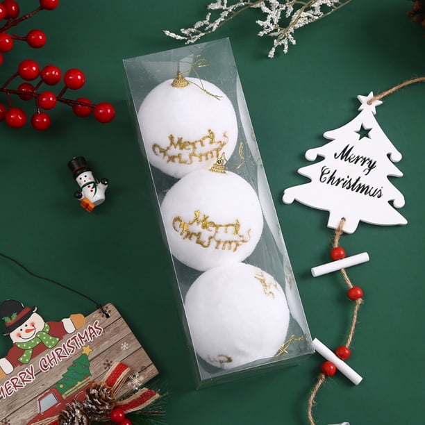 Adornos navideños inquebrantables - Juego de 3 bolas de plástico de espuma blanca, árbol navideño de 8 cm/3,14 pulgadas y decoraciones para fiestas
