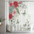 thumbnail image 5 of Spring Roses Shower Curtain Set, Waterproof Shower Curtains for Bathroom, Garden Botanical Leaves Butterflies Washable Fabric Cloth Bath Curtain for Bathtub Decoration with Hooks 54x78 Inches, 5 of 9