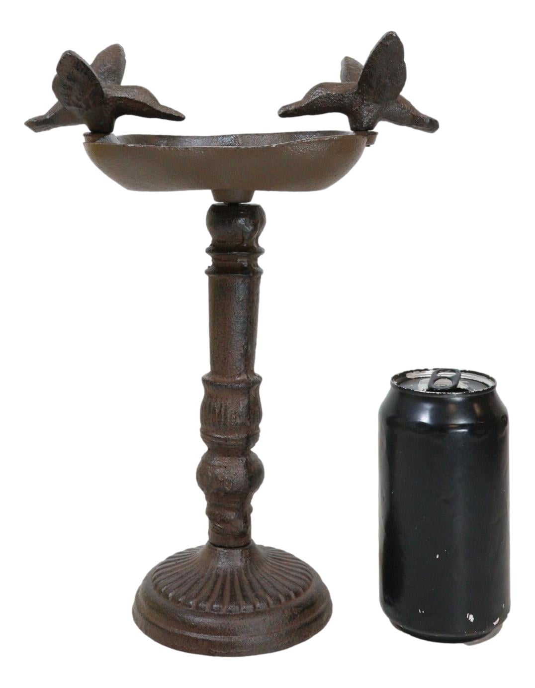 Rustic Cast Iron Hummingbirds Perching On Ornate Garden Bird Feeder Bath 11"H