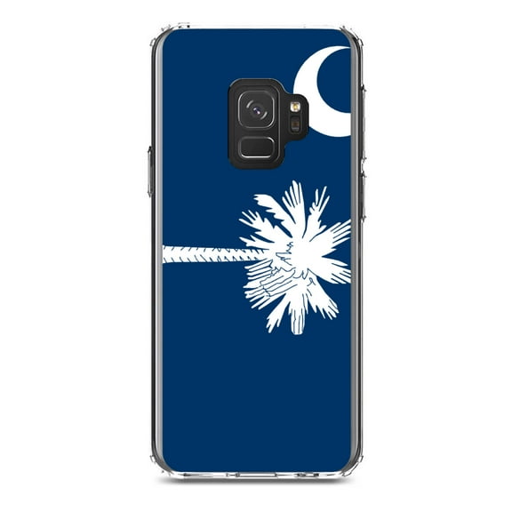 DistinctInk Clear Shockproof Hybrid Case for Samsung Galaxy S9 (5.8" Screen) - TPU Bumper, Acrylic Back, Tempered Glass Screen Protector - South Carolina State Flag - US State Flag