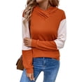 thumbnail image 1 of Sudadera con Capucha para Mujer, Estilo Otoño, con Cuello Cruzado y Diseño Acanalado en Contraste de Color Naranja M, 1 of 9