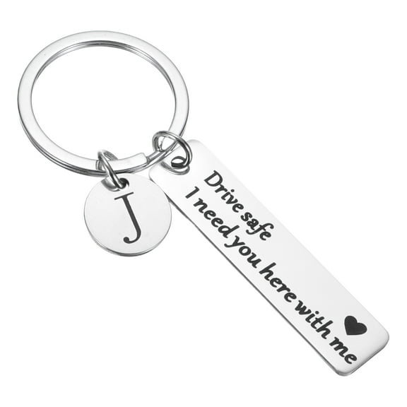 Uxcell Drive Safe Keychain, 1 Set Letter J Keychain I Need You Here with Me, Silver