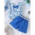thumbnail image 3 of Suealasg 2Pcs Kids Girls Summer Outfit Set Sleeveless Ruffle Tops + Belted Shorts Set 1T 2T 3T 4T 5T 6T Little Girls Casual Clothes Set, 3 of 9