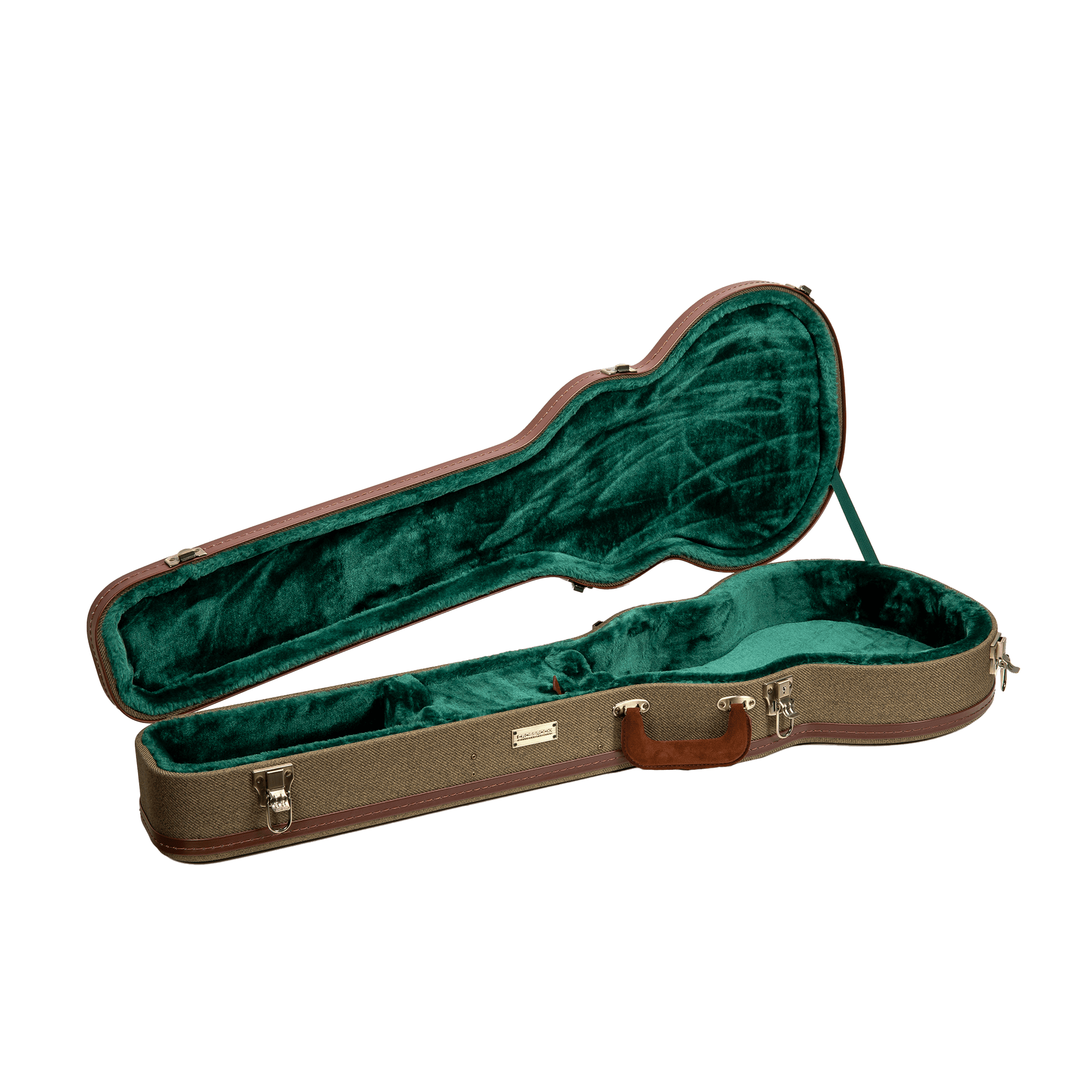 Crossrock Master Series - Wooden Les Paul Electric Guitar Case - Security Lock, Genuine Leather Handle, Reinforced Hardware, Metal Feet, Storage Space- Olive Green Tweed