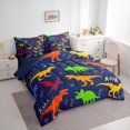 thumbnail image 2 of Manfei Cute Dino Animals 7-Piece Twin Bedding,Kawaii Paw Print Bone Bedding Comforter Set,Navy Orange,Navy Blue Reversible, 2 of 6