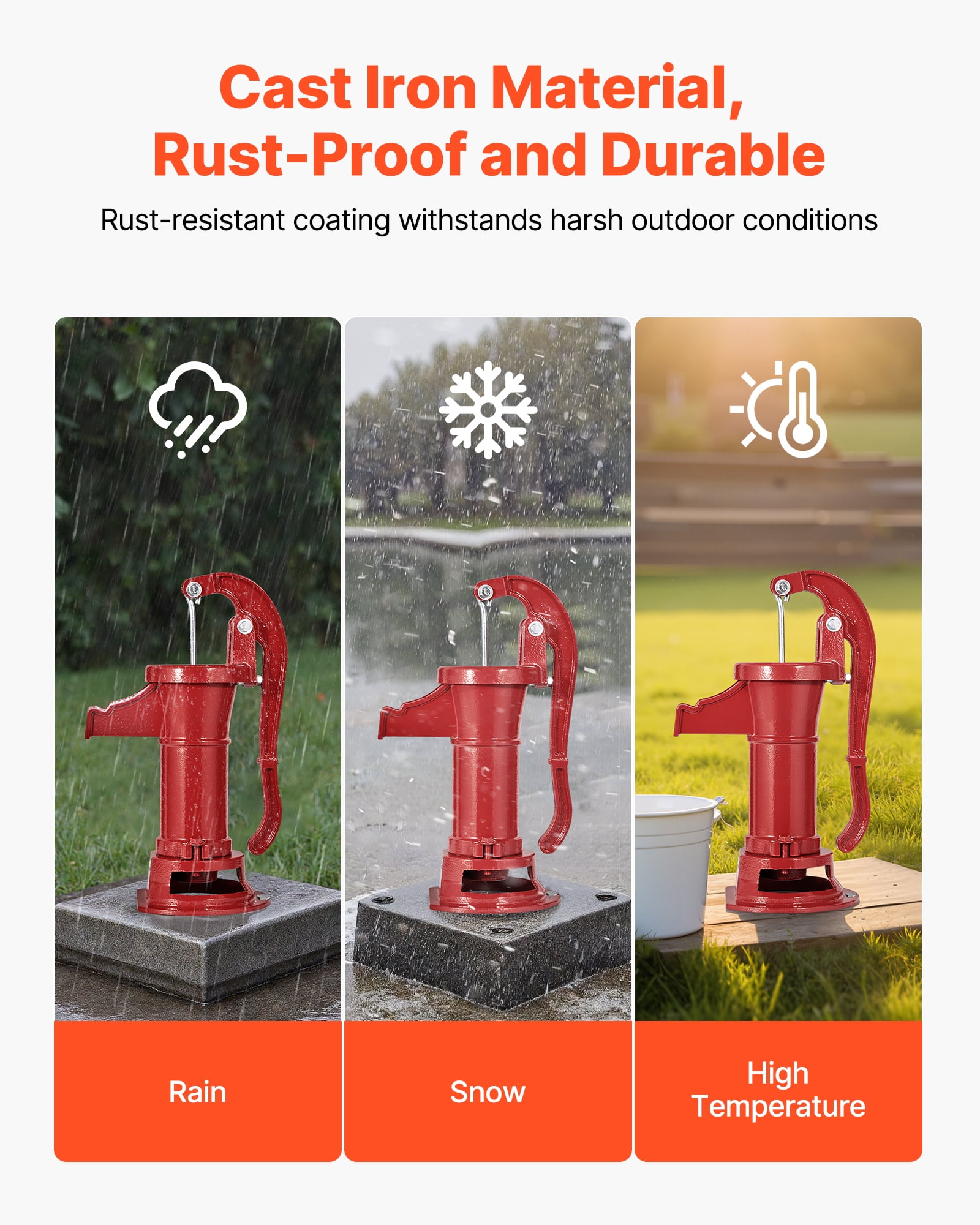 VEVOR Well Hand Pitcher Pump, 25 ft Maximum Lift, Antique Cast Iron Manual Hand Water Pump, NPT 1-1/4 in Connection, Easy Installation, Old Fashioned for Outdoor Garden, Pond, Backyard, Farm, Red