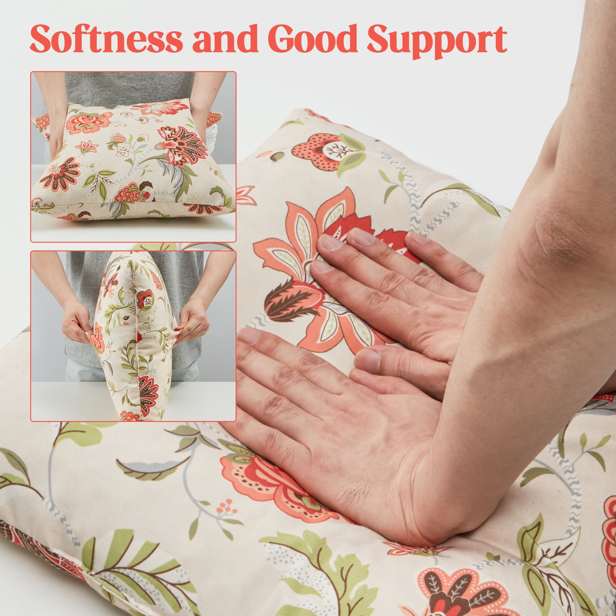 UNIKOME 18x18 in Orange Floral Polyester Throw Pillow, Waterproof Set of 2