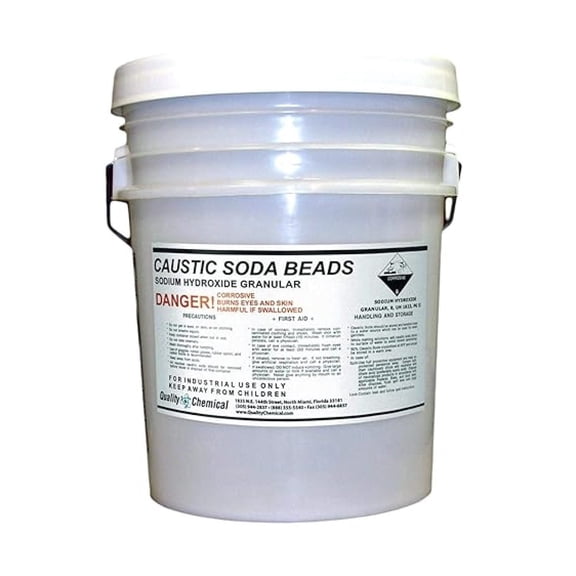 Sodium Hydroxide Beads - 40 lb Pail | Technical Grade Caustic Soda | 99% Pure | Drain Cleaner, Soap Making, Water Treatment & More