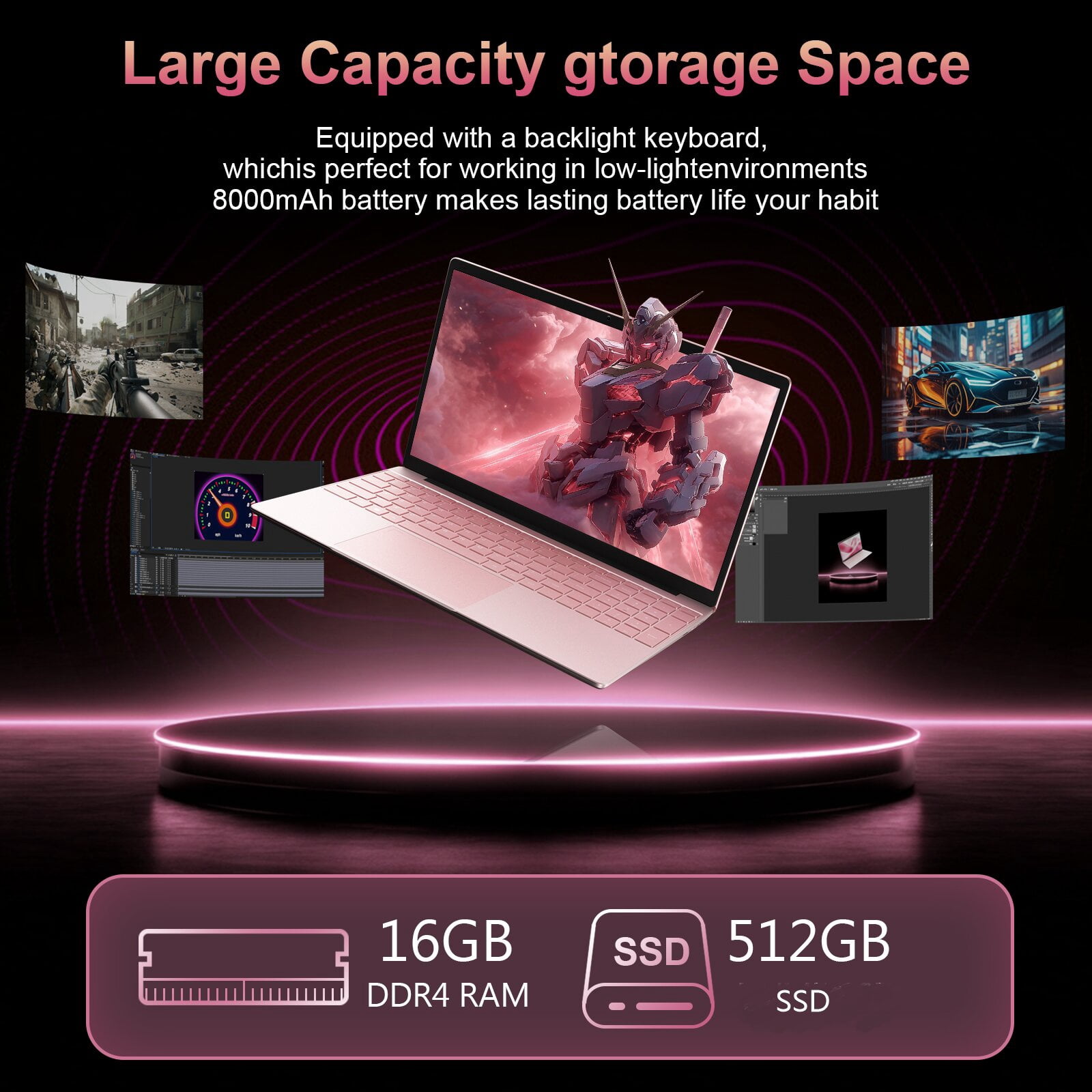 KurieTim 15.6" FHD Business Laptop, Intel N95 4 Cores, 16GB RAM, 512GB SSD, Windows 11 Pro,Rose Gold
