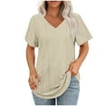 thumbnail image 6 of YUGYXL Women's Shirts Short Sleeve Hollow Out Tshirts for Women Dressy V Neck Breathable Blouses Ladies Comfy Tops Holiday Tees Beige XXL, 6 of 6