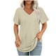 thumbnail image 3 of Pantalones cargo para mujer,Suéter estampado con cuello en V para mujer, top informal de manga corta, tejido suave, ideal para primavera y verano, sopatenor, 3 of 9