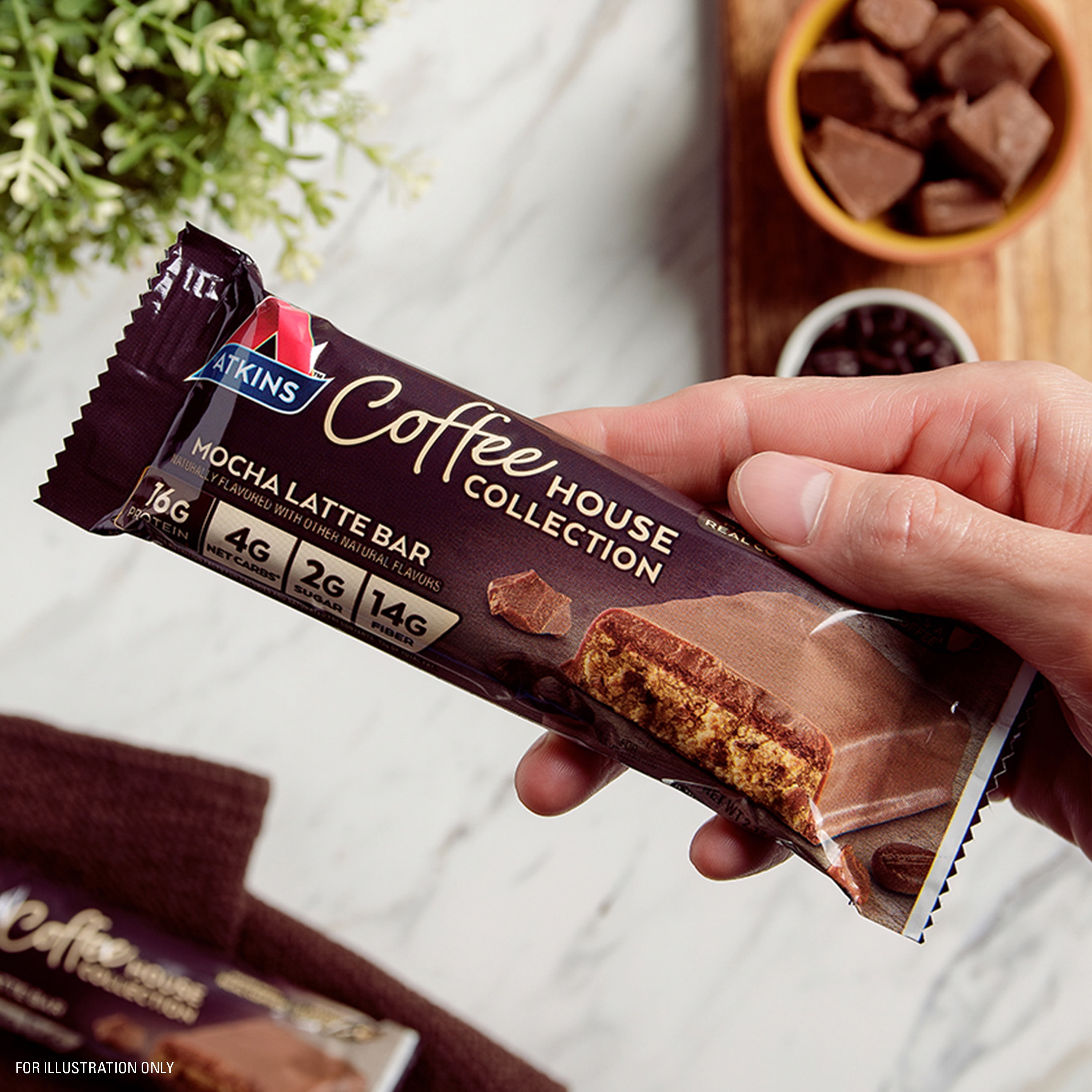 (3 pack) Atkins Coffee House Collection Protein Bar, Mocha Latte, High Protein, High Fiber, 5 Count