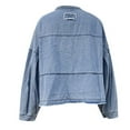 thumbnail image 5 of Womens Denim Tops 2025 Long Sleeve Pullover Trendy Casual V Neck Loose Fit Puff Sleeve Jean Cotton Shirts, 5 of 6