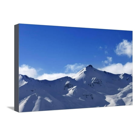 Panoramic View on Snowy Sunlight Mountains Stretched Canvas Print Wall Art By