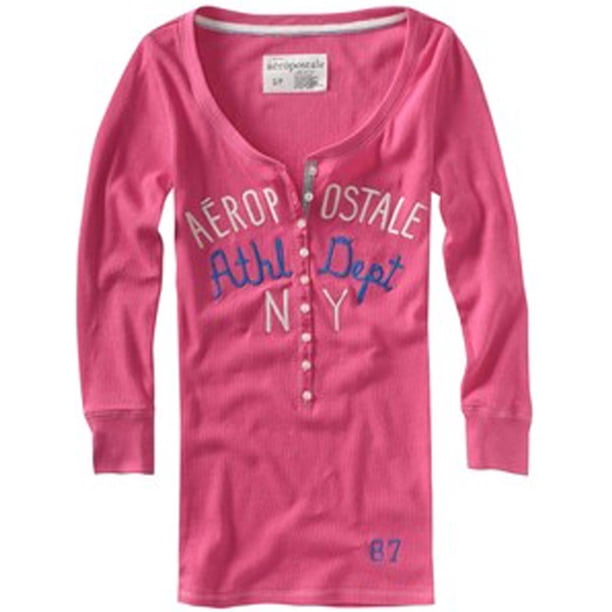 Aeropostale Womens Ribbed Athletic Dept Ny Henley Shirt, rosa, mediano