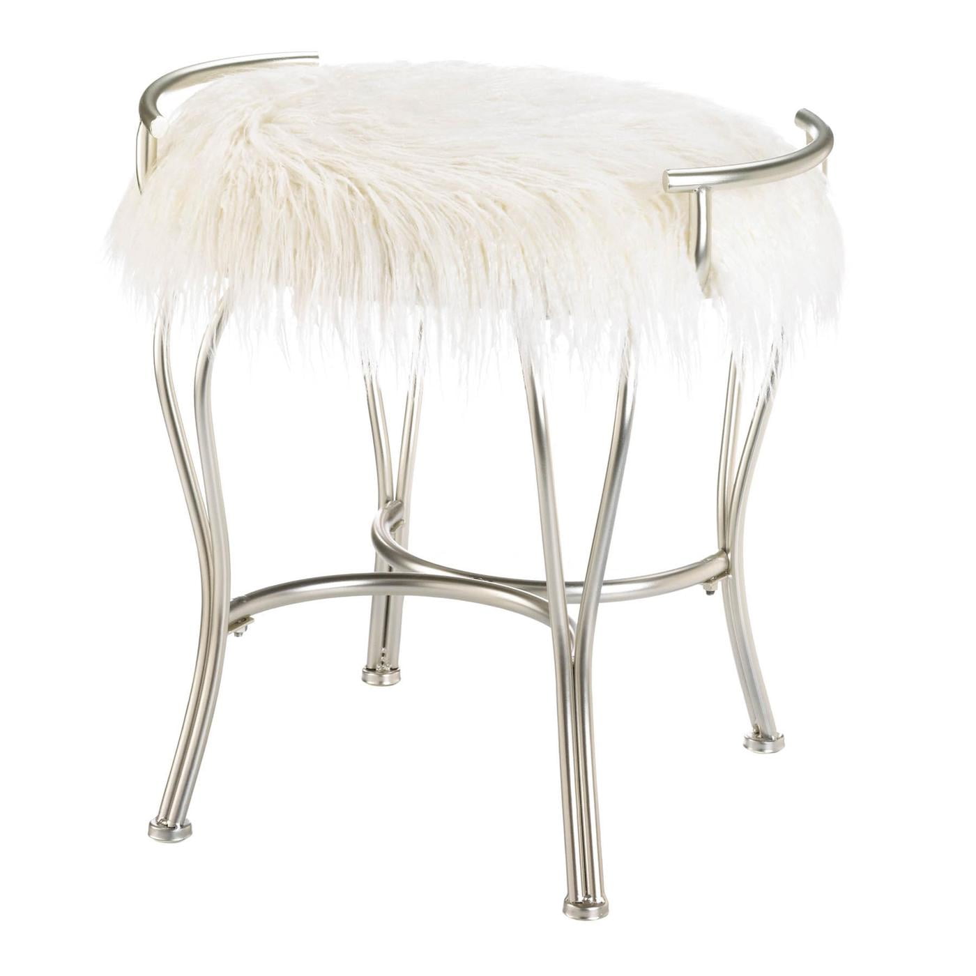 white faux fur vanity stool