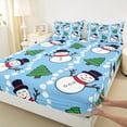 thumbnail image 3 of Manfei Cute Winter Snowman Twin Sheet Sets 3 Pieces for Boys Girls, Green Xmas Tree Twin Fitted Sheet, Blue White Polka Dots Flat Sheet, Super Cozy Room Decor, 3 of 7
