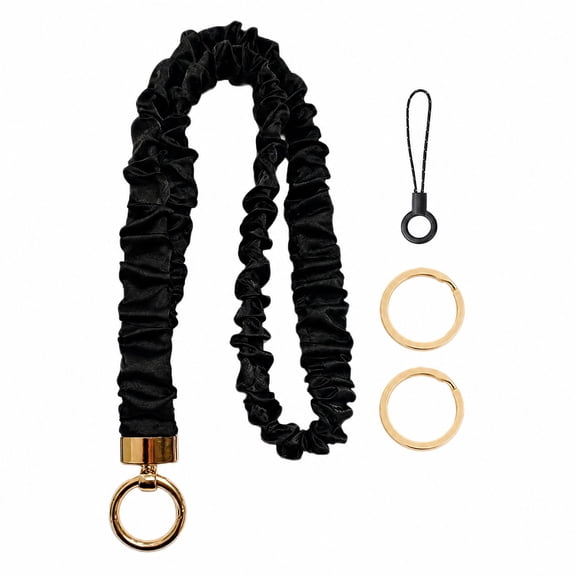 Stretchy Scrunchie Lanyard for ID Badges, Neck Lanyard for Keys Black Retractable Keychain Holder for Women, Teacher Lanyard With ID Holder, Cute Neck Lanyard for Keys