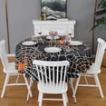 thumbnail image 2 of Halloween Spider Webs with Orange Spiders Round Tablecloth 60"x60",Wrinkle Wipeable Table Cloth for Kitchen Dining Room Picnic Patio Party, 2 of 6