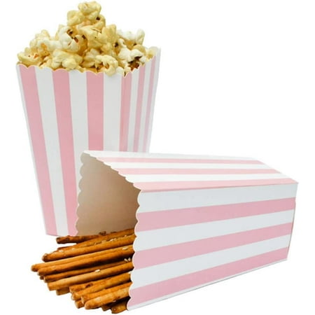 

48pcs Paper Popcorn Boxes Candy Container for Party Favor Supplies (Pink-Striped)