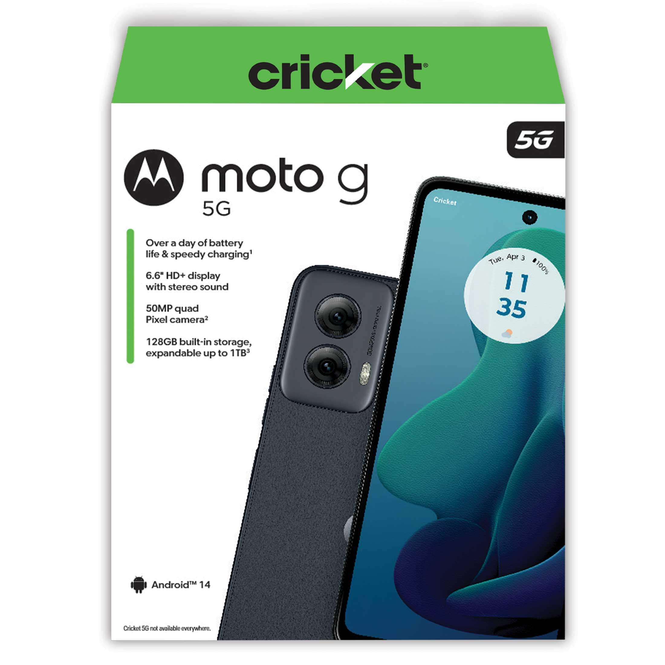 Cricket Wireless Moto G 5G 2024, 128GB, 4GB RAM, Sage Green - Prepaid Smartphone
