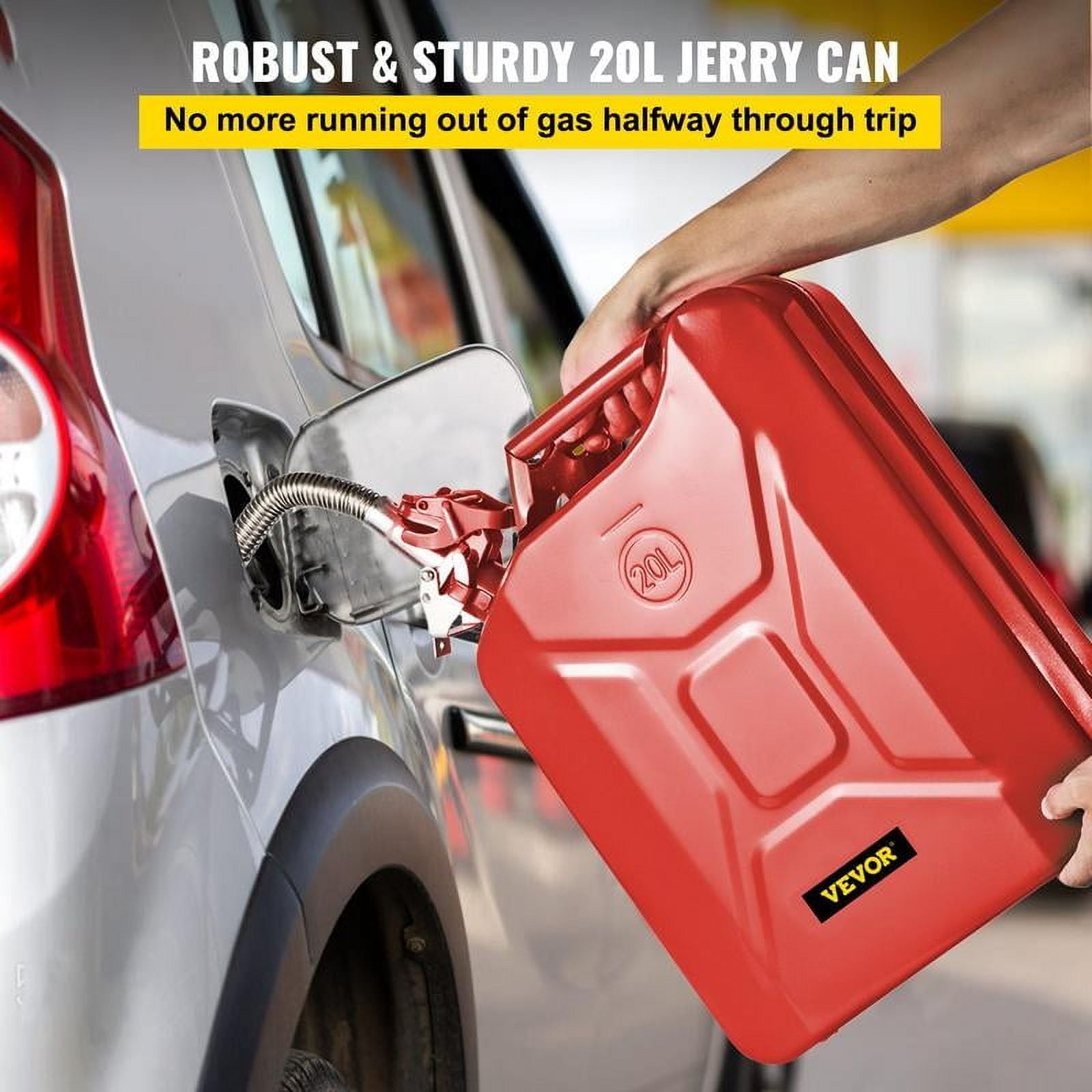 Jerry Fuel Can, 5.3Gal / 20L Portable Jerry Gas Can with Flexible Spout System, Rustproof ＆ Heat-resistant Steel Fuel Tank for Cars Trucks Equipment Bottles Organiser VEVOR Super Brand Day