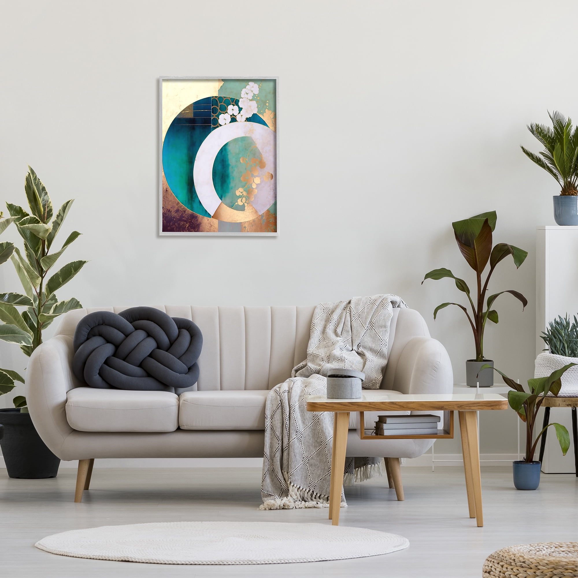 Stupell Industries Asian Moon Abstraction Abstract Painting Gray Framed Art Print Wall Art, 24 x 30