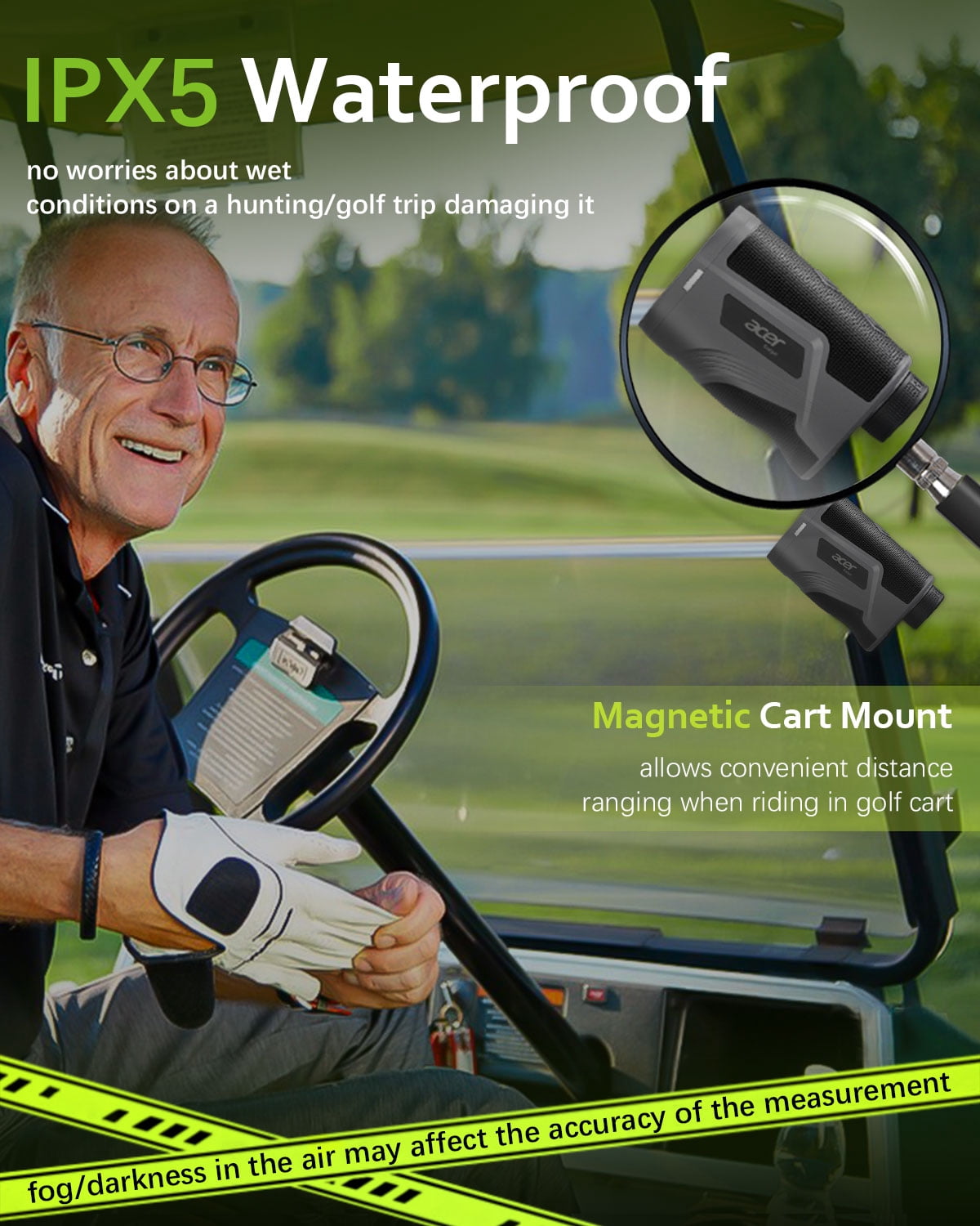 Acer Golf Rangefinder with Slope Magnetic, 1200 Yards Laser Range Finder for Hunting Golf, 6X Magnification with Flag Pole Locking Vibration
