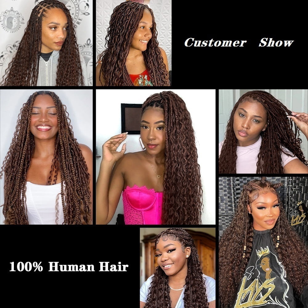 #4 Chocolate Brown Bulk Human Hair for Braiding, 100G/Bundle Deep Wave No Weft Hair Extensions