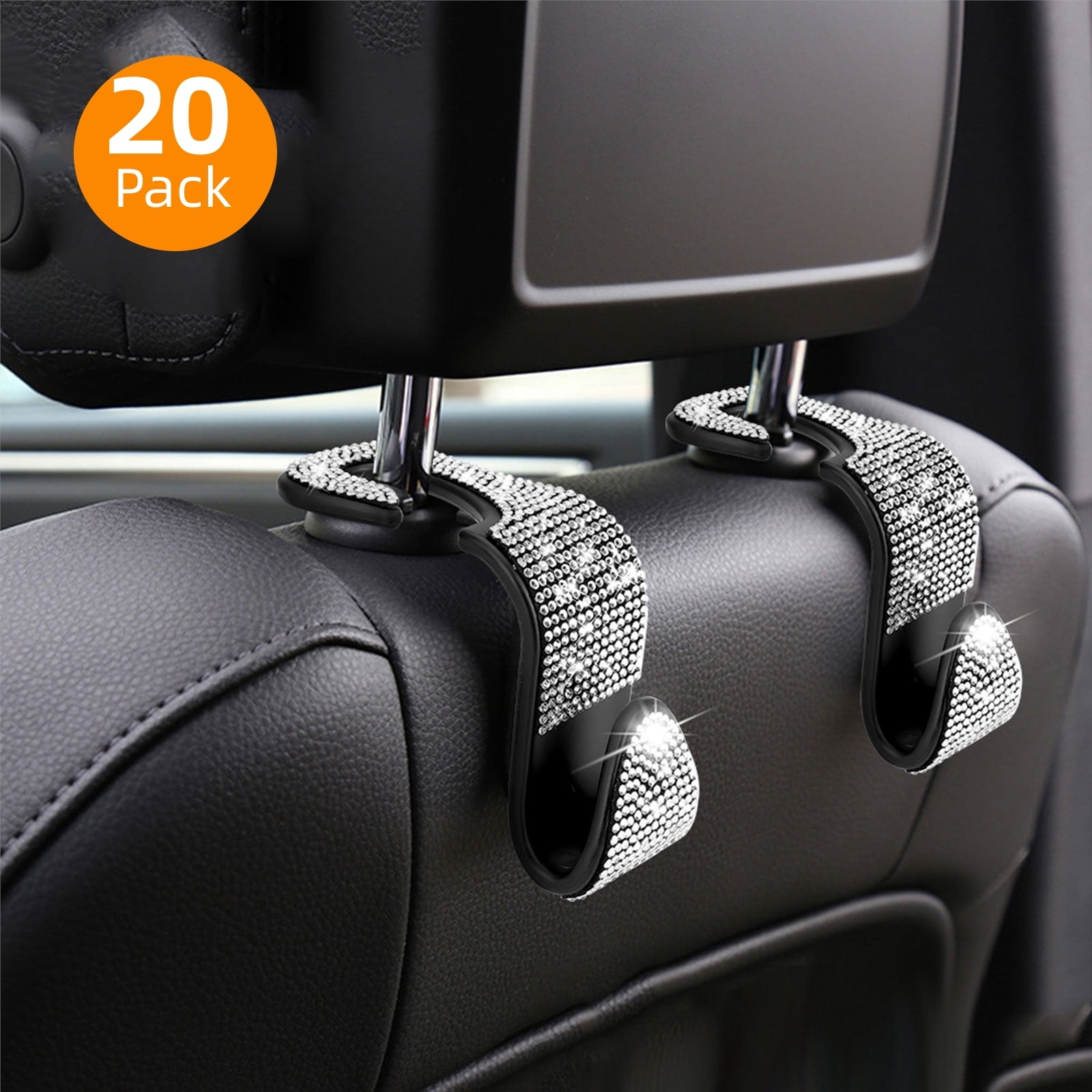 20 Pack Car Seat Hooks, Bling Car Rhinestone Headrest Hooks, Universal