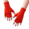 thumbnail image 2 of Gants Rouges Mitaines 1 Paire Gants Demi-Doigt Chauds Extensibles Fibre Acrylique Confortables Doux Gants Sans Doigts pour Femmes, 2 of 4