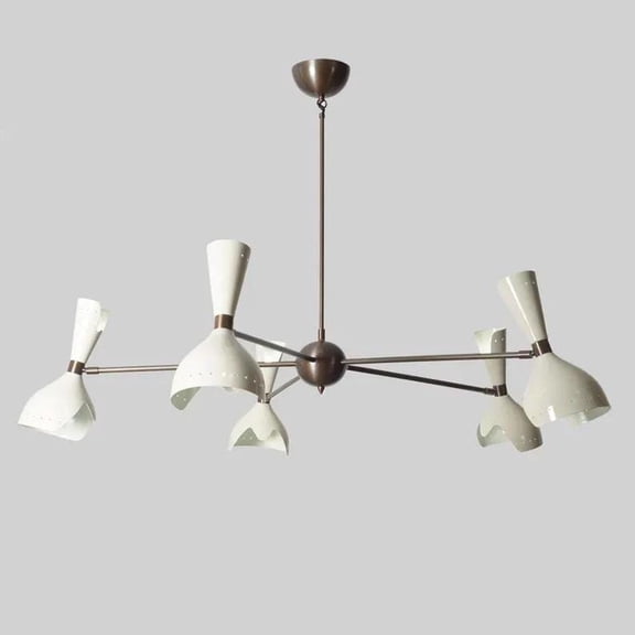 Large Stilnovo Style 5 Arms 10 Lights Raw Brass Sputnik Chandelier – Handcrafted Brass Ceiling Light Fixture, Unique Design