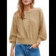 thumbnail image 2 of Suéter de Cuello Redondo con Botones para Mujer, Camisetas Henley de Larga de Otoño, Tops de Punto Holgados A Caqui XXL, 2 of 8