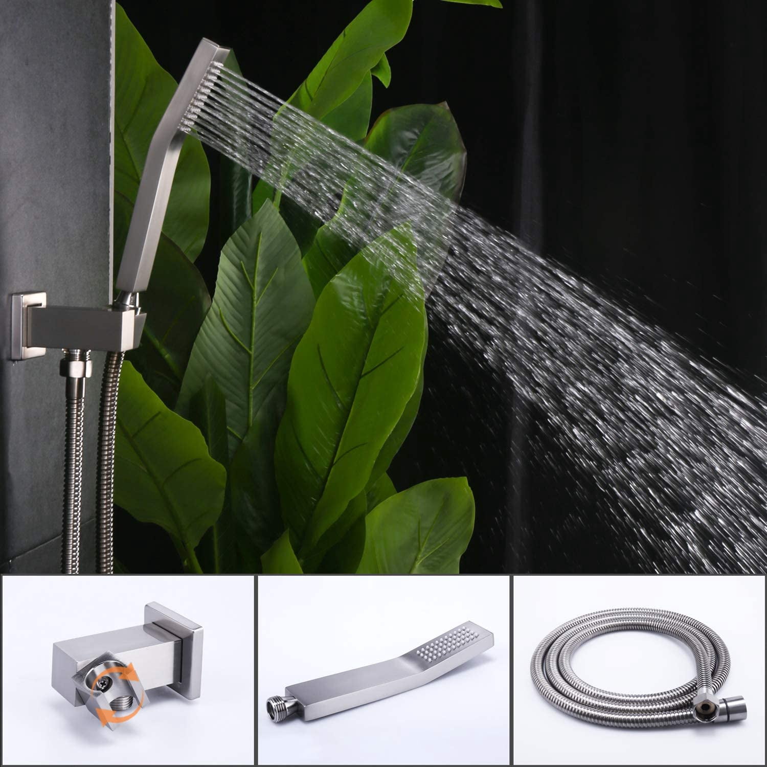 Zovajonia Shower System 16 Inches Shower Faucet Set, Rain Shower Head with Handheld Spray Bathroom Ceiling Mount Shower Fixtures Brushed Nickel