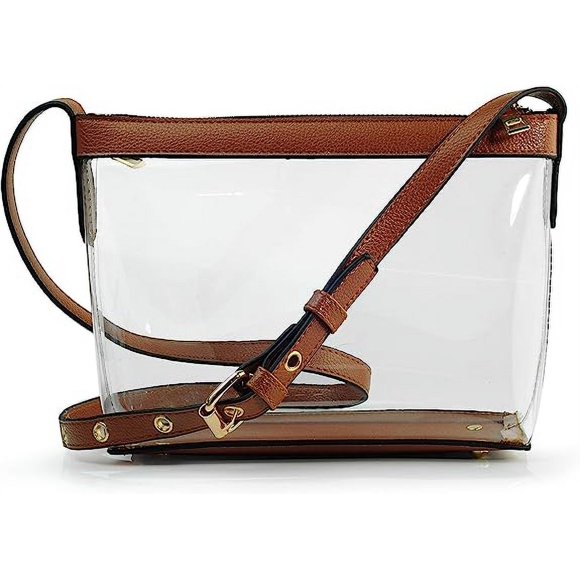Clear Zipper Cross Body Bag with Vegan Leather Trim