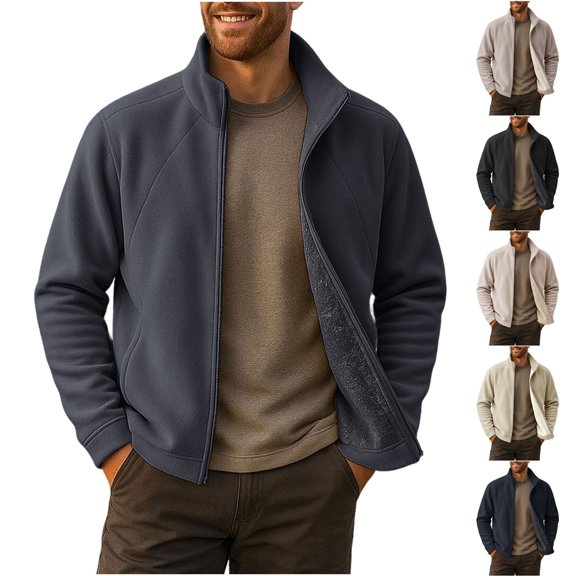 Txeol Men's Full-Zip Polar Fleece Jacket Softshell Lightweight Casual Outdoor Warm Jackets with Zipper Pockets 2025,Dark Blue,XXXXL