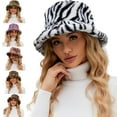 thumbnail image 4 of Breezora Women's Zebra Print Bucket Hat Winter Warm Fluffy Fisherman Cap for Fashion Outdoor Use Pink, 4 of 8