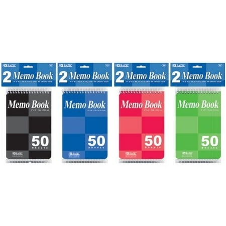 2 Pk, BAZIC 4" X 6" Top Bound Spiral Memo Books 50 Ct. Each(4 Books in Total)
