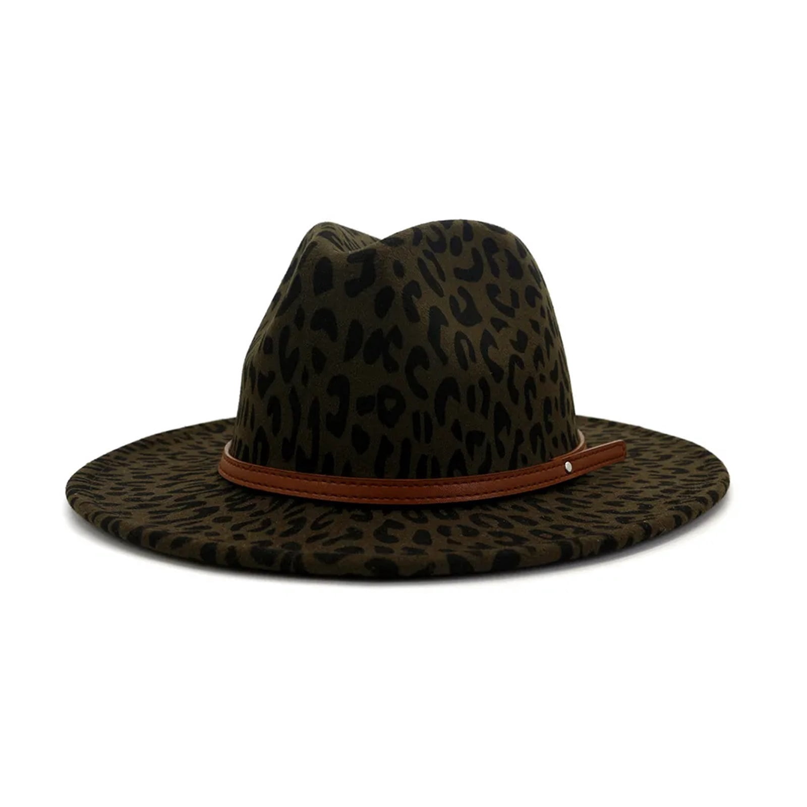 Niiyyjj Leopard Grain Wool Felt Fedora Hat – Wide Brim With 