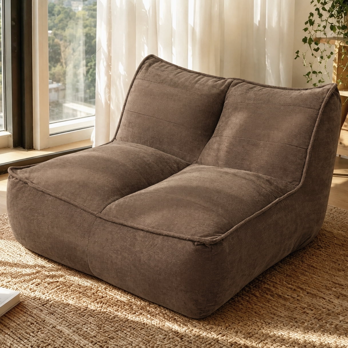 Soft Faux Fur Adult Bean Bag Lounger Sofa, Ergonomic Back Neck Support Vacuum Packed No Assembly Lazy Chair, Fluffy Bean Bag Couch for Bedroom Living Room Dorm Reading Gaming Relaxation