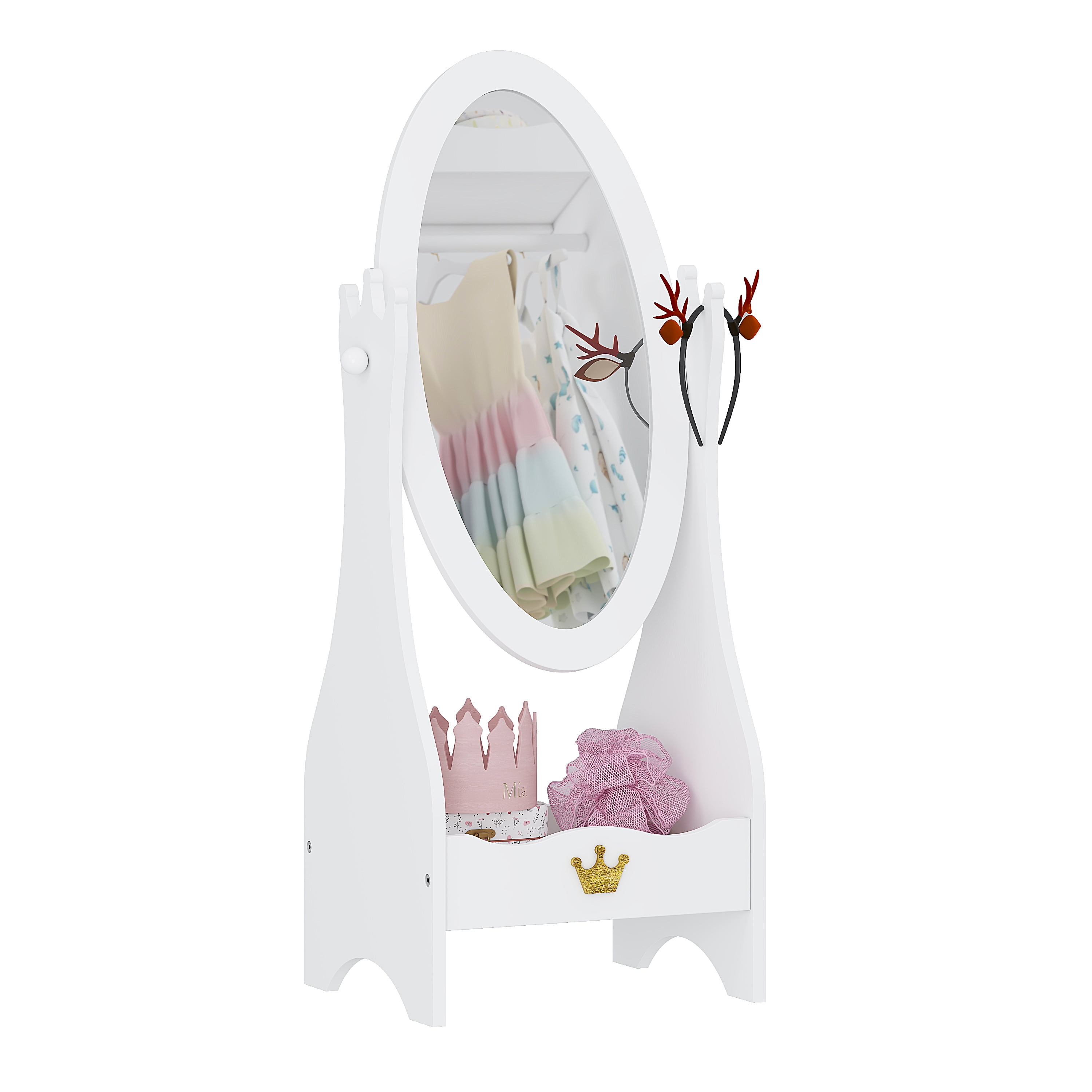 UTEX Kids Full Length Mirror, Kids FreeStanding Wooden Dressing Mirror