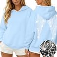 thumbnail image 4 of Textilo Sequin Angel Wings Hoodie for Women Sparkly Wing Print Long Sleeve Pullover Hooded Hoodie Trendy Baggy Casual Fashion Y2k Sweat Shirt,Light Blue XL, 4 of 5